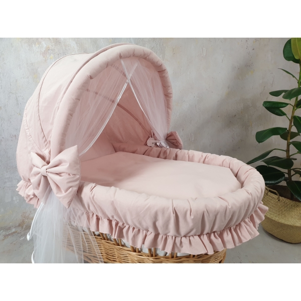 Habillage berceau en osier bébé rose poudré