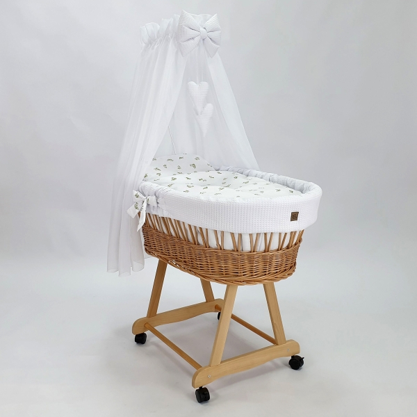 Habillage berceau en osier blanc en nid d’abeille - linge bébé