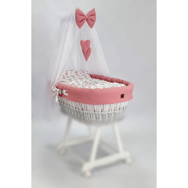 Habillage Rose pour Berceau Osier pour fille Bébé
