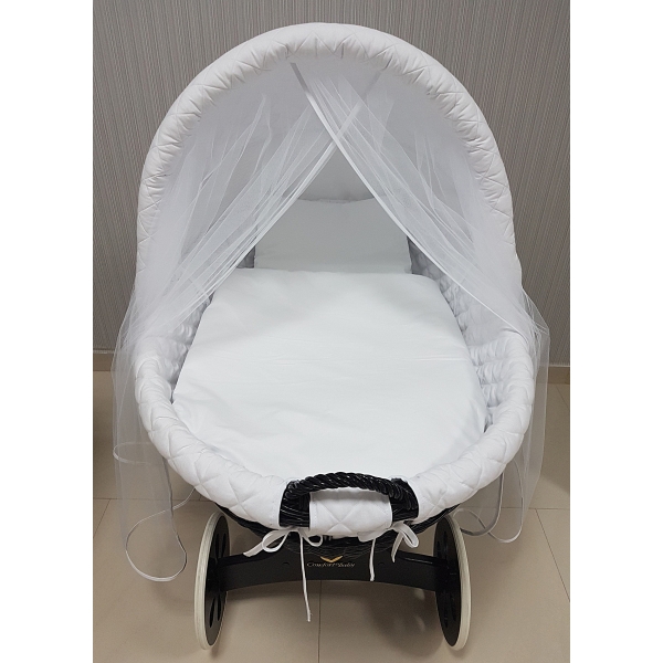 Set Complet Berceau en Osier XL Habillage Matelassé avec Capote